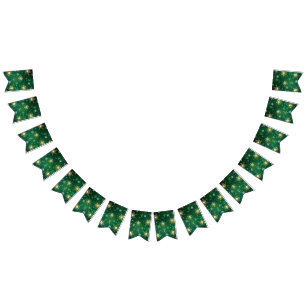 Xmas Golden Snowflakes on Green Background Bunting Flags