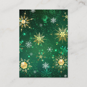 Xmas Golden Snowflakes on Green Background Business Card