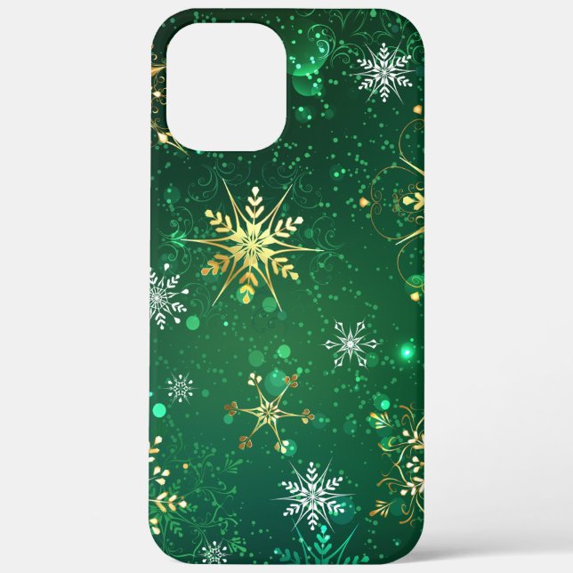 Xmas Golden Snowflakes on Green Background Case-Mate iPhone Case (Back)