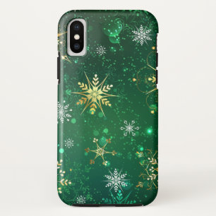 Xmas Golden Snowflakes on Green Background Case-Mate iPhone Case