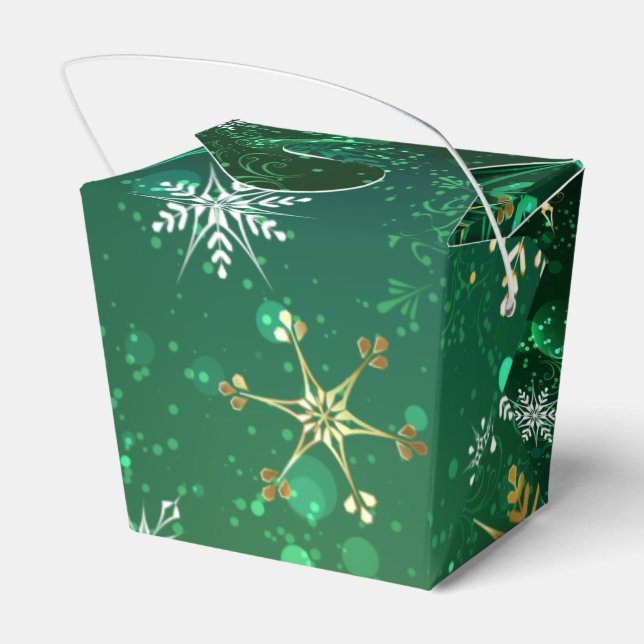 Xmas Golden Snowflakes on Green Background Favor Box (Back Side)