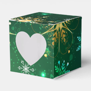 Xmas Golden Snowflakes on Green Background Favor Box