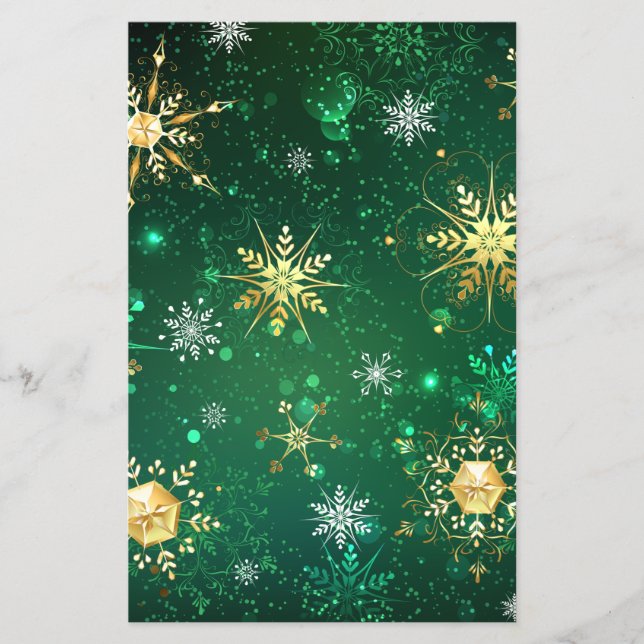 Xmas Golden Snowflakes on Green Background Flyer (Front)