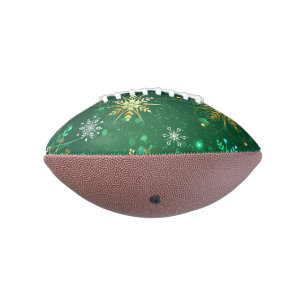 Xmas Golden Snowflakes on Green Background Football