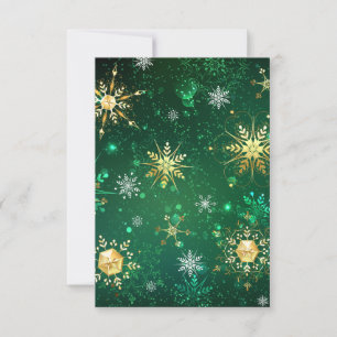 Xmas Golden Snowflakes on Green Background Invitation