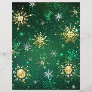 Xmas Golden Snowflakes on Green Background Letterhead