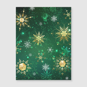 Xmas Golden Snowflakes on Green Background Magnetic Invitation
