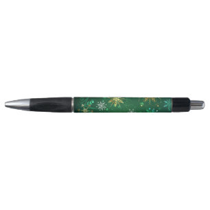 Xmas Golden Snowflakes on Green Background Pen