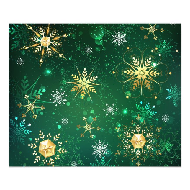 Xmas Golden Snowflakes on Green Background Photo Print (Front)
