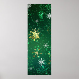 Xmas Golden Snowflakes on Green Background Poster