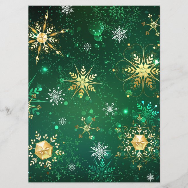 Xmas Golden Snowflakes on Green Background Program (Front)