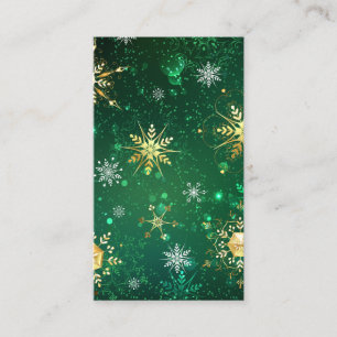 Xmas Golden Snowflakes on Green Background Referral Card