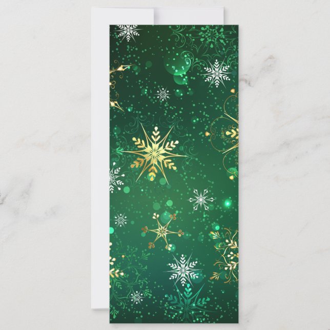 Xmas Golden Snowflakes on Green Background Save The Date (Front)