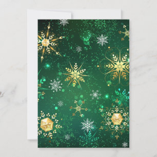 Xmas Golden Snowflakes on Green Background Save The Date