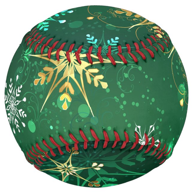 Xmas Golden Snowflakes on Green Background Softball (Front)