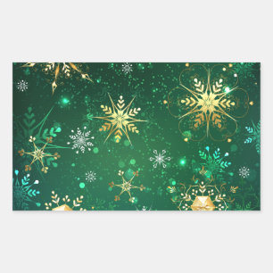 Xmas Golden Snowflakes on Green Background Sticker
