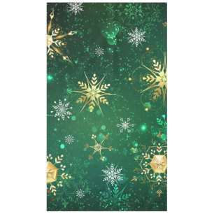 Xmas Golden Snowflakes on Green Background Tablecloth