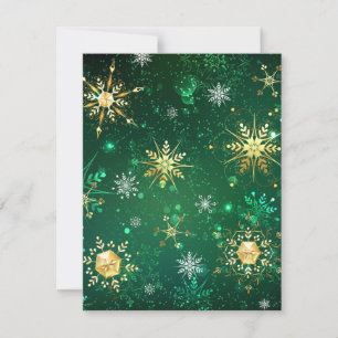 Xmas Golden Snowflakes on Green Background Thank You Card