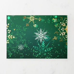 Xmas Golden Snowflakes on Green Background Tri-Fold Programme