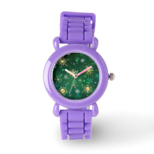 Xmas Golden Snowflakes on Green Background Watch