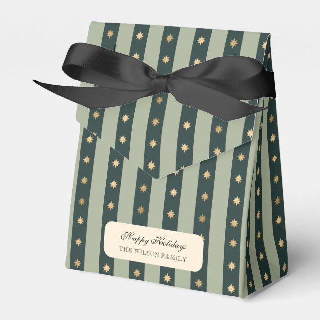 Xmas Green stripe Holiday Noel Christmas Wrapping  Favor Box (Front Side)