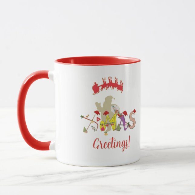 Xmas Greetings Red Mugs (Left)