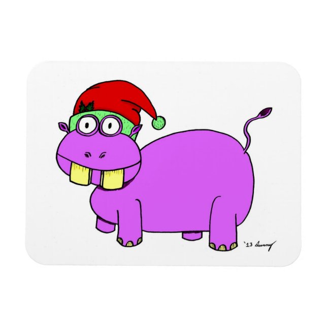 Xmas Hippo Flexible Magnet (Horizontal)