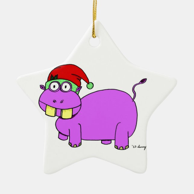 Xmas Hippo Star Ornament - Yellow (Front)