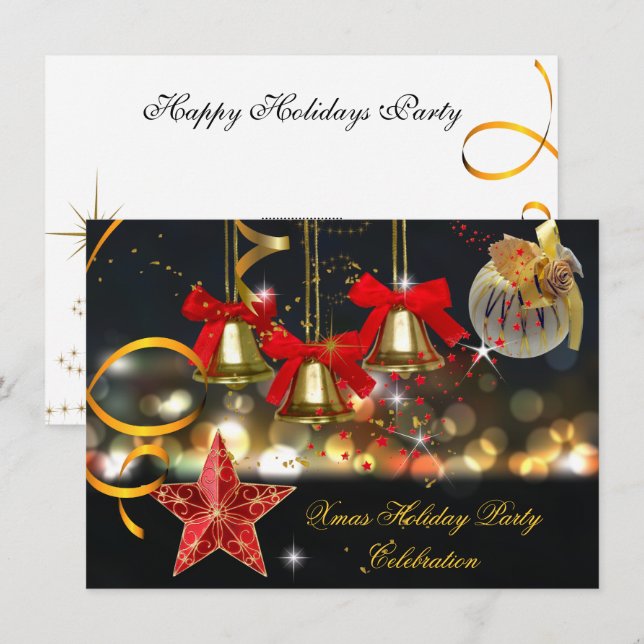 Xmas Holiday Christmas Party Gold Red Black Invitation (Front/Back)