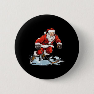 Xmas Holiday Fun Santa Playing Ice Hockey Christma 2 Inch Round Button