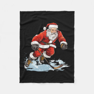 Xmas Holiday Fun Santa Playing Ice Hockey Christma Fleece Blanket