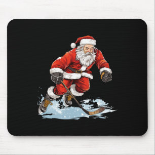 Xmas Holiday Fun Santa Playing Ice Hockey Christma Mouse Pad