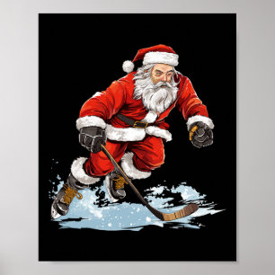 Xmas Holiday Fun Santa Playing Ice Hockey Christma Poster