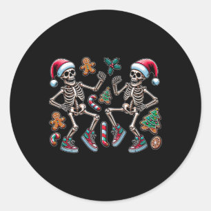 Xmas Holiday Funny Merry Christmas Skeletons Danci Classic Round Sticker