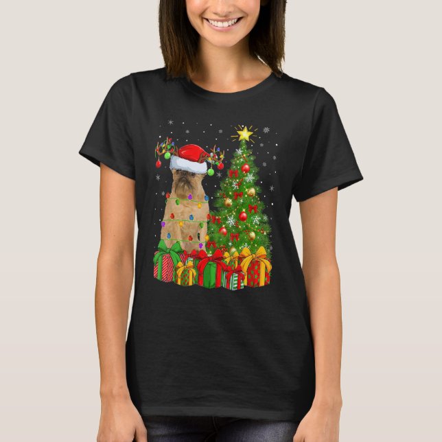 Xmas Holiday Light Santa Brussels Griffon Dog Chri T-Shirt (Front)