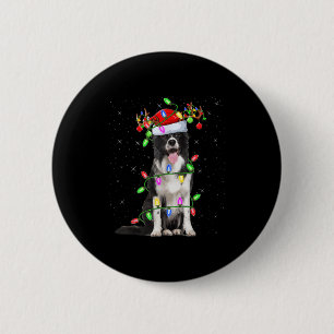 Xmas Holiday Lighting Santa Border Collie Dog Chri 2 Inch Round Button