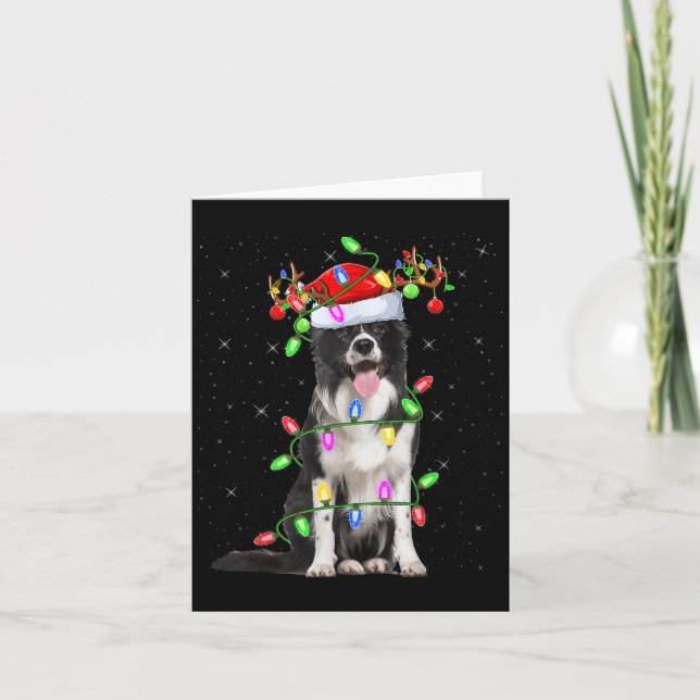 Xmas Holiday Lighting Santa Border Collie Dog Chri Card (Front)