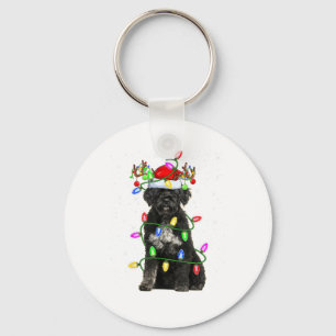 Xmas Holiday Lighting Santa Portuguese Water Dog C Keychain