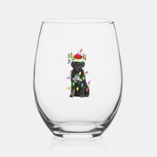 Xmas Holiday Lighting Santa Portuguese Water Dog C Stemless Wine Glass