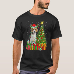 Xmas Holiday Lights Santa Beagle Dog Christmas Tre T-Shirt