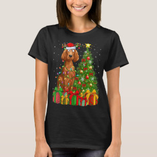 Xmas Holiday Lights Santa Irish Setter Dog Christm T-Shirt