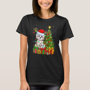 Xmas Holiday Lights Santa Maltese Dog Christmas Tr T-Shirt
