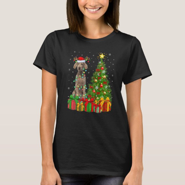 Xmas Holiday Lights Santa Weimaraner Dog Christmas T-Shirt (Front)