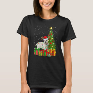 Xmas Holiday Lights Santa Westie Dog Christmas Tre T-Shirt