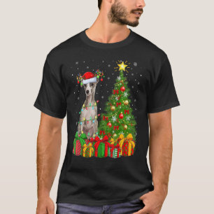 Xmas Holiday Lights Santa Whippet Dog Christmas Tr T-Shirt