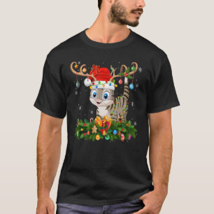 Xmas Holiday Reindeer Hat Santa Bengal Cat Christm T-Shirt