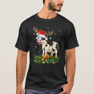 Xmas Holiday Reindeer Hat Santa Cattle Christmas   T-Shirt