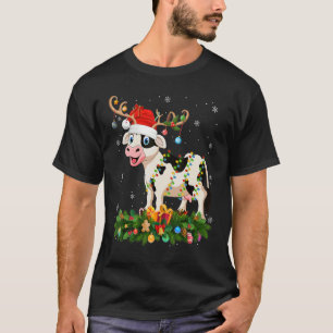 Xmas Holiday Reindeer Hat Santa Cattle Christmas T-Shirt