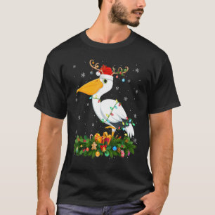 Xmas Holiday Reindeer Hat Santa Pelican Bird Chris T-Shirt