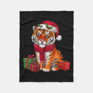 Xmas Holiday Santa Bengal Tiger Christmas  Fleece Blanket